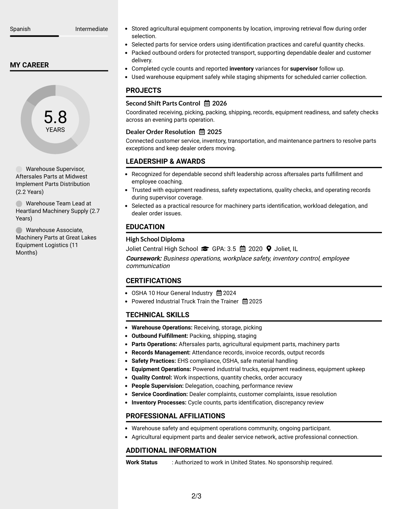 Resume Example Page 2