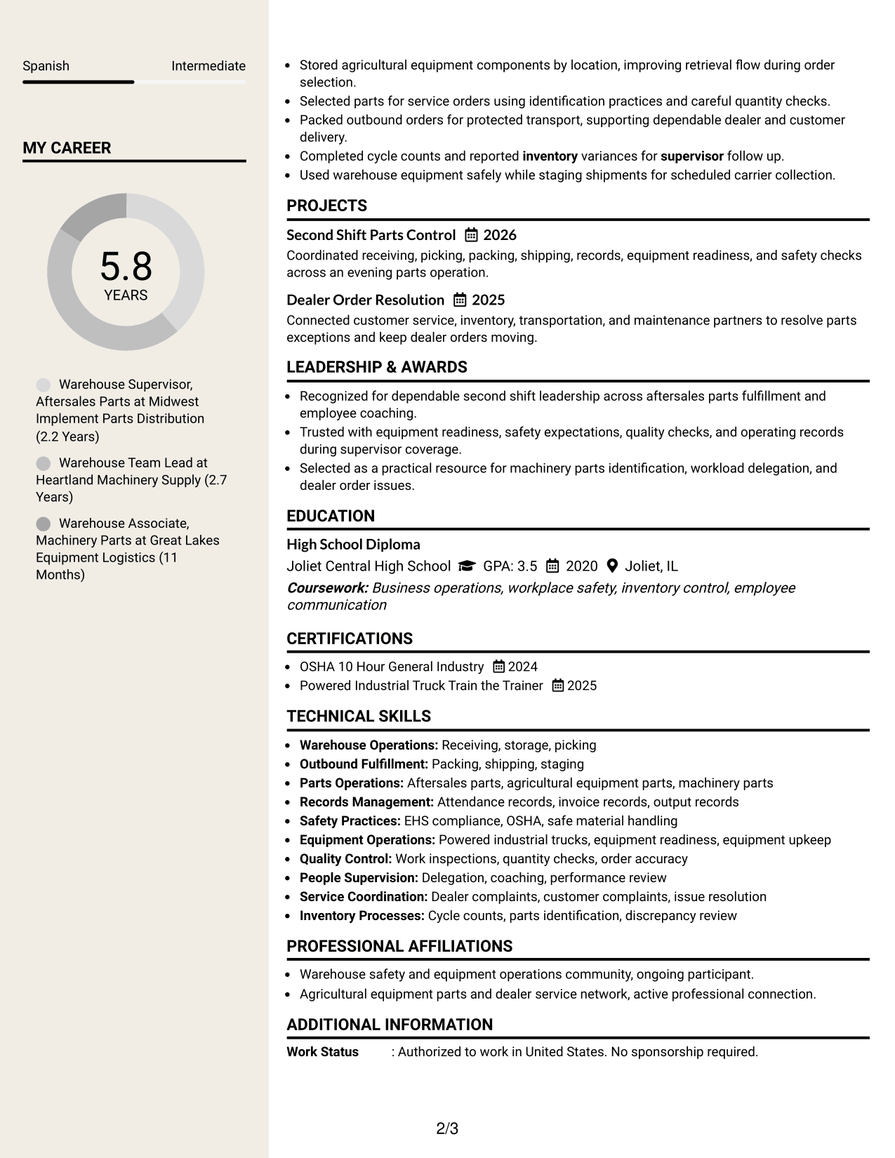 Resume Example Page 2