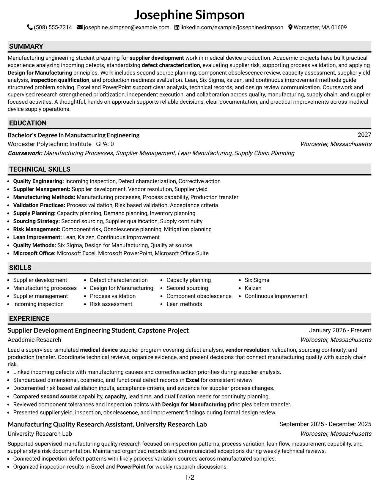 Resume Example Page 1