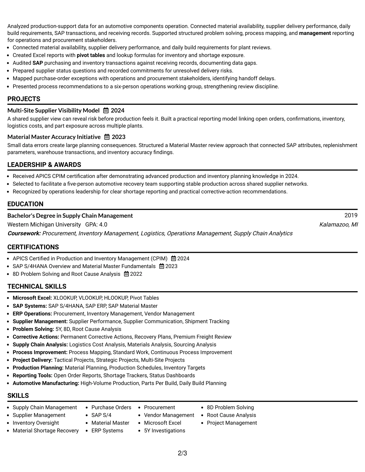 Resume Example Page 2