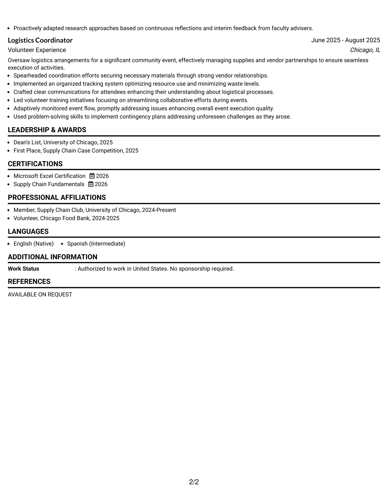Resume Example Page 2