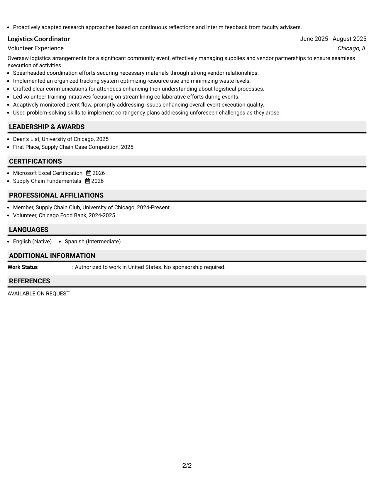 Resume Example Page 2