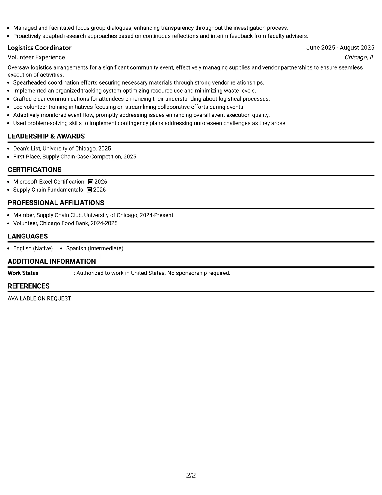 Resume Example Page 2