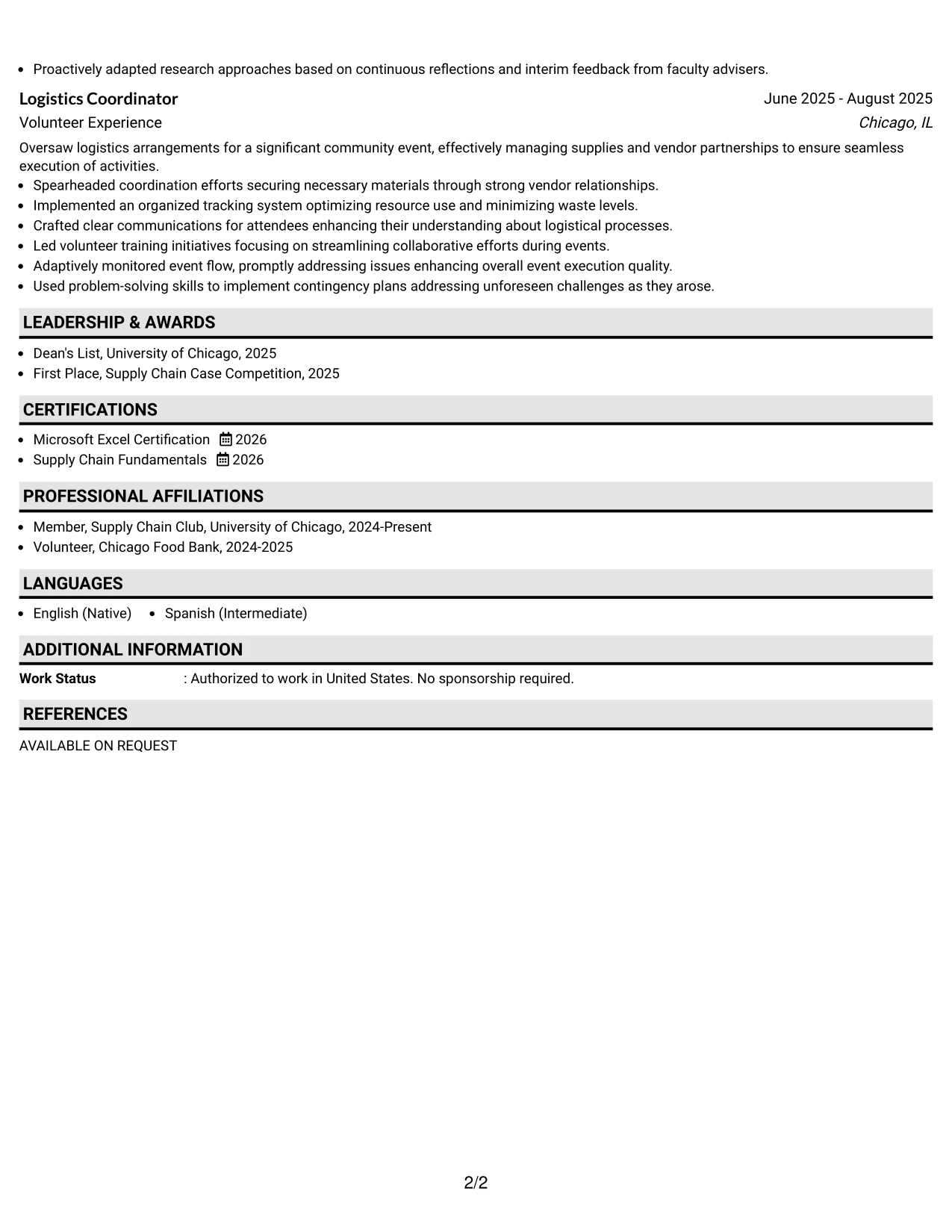 Resume Example Page 2