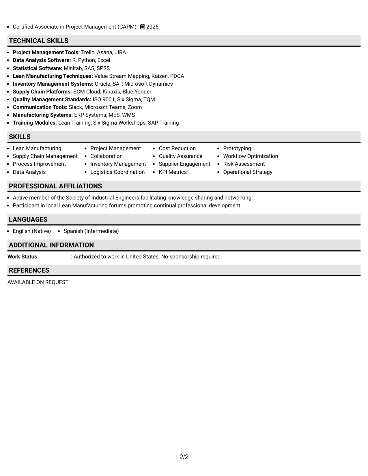 Resume Example Page 2