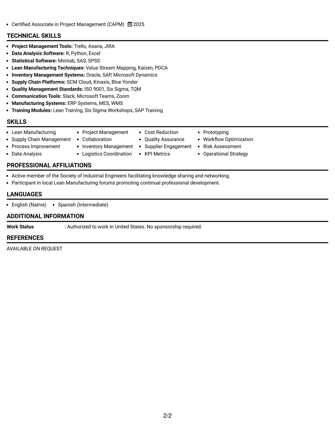 Resume Example Page 2