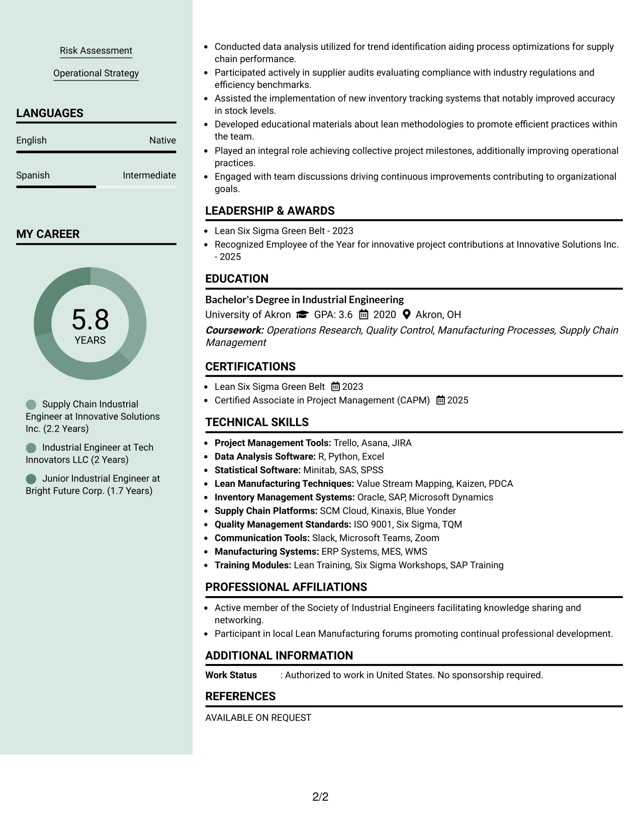 Resume Example Page 2