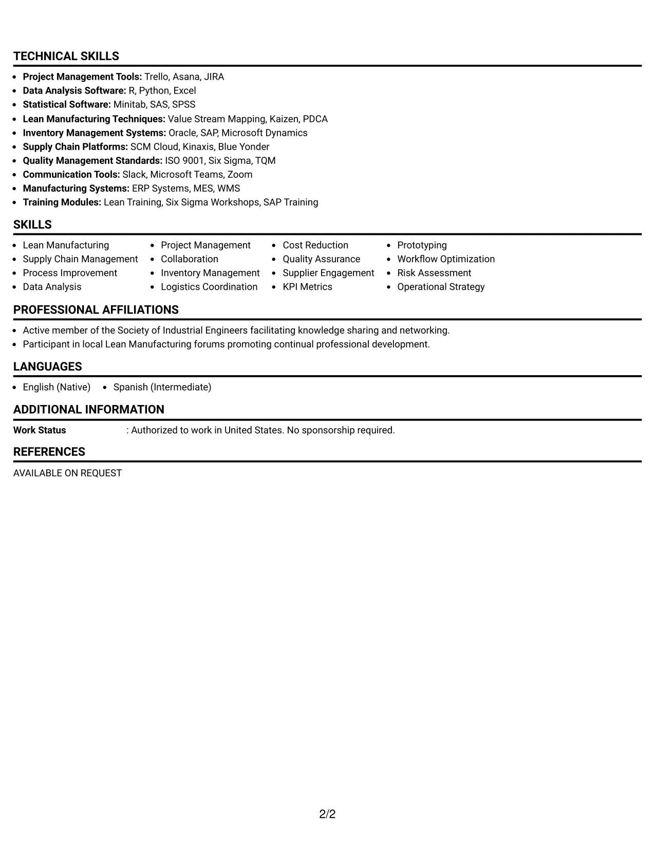 Resume Example Page 2