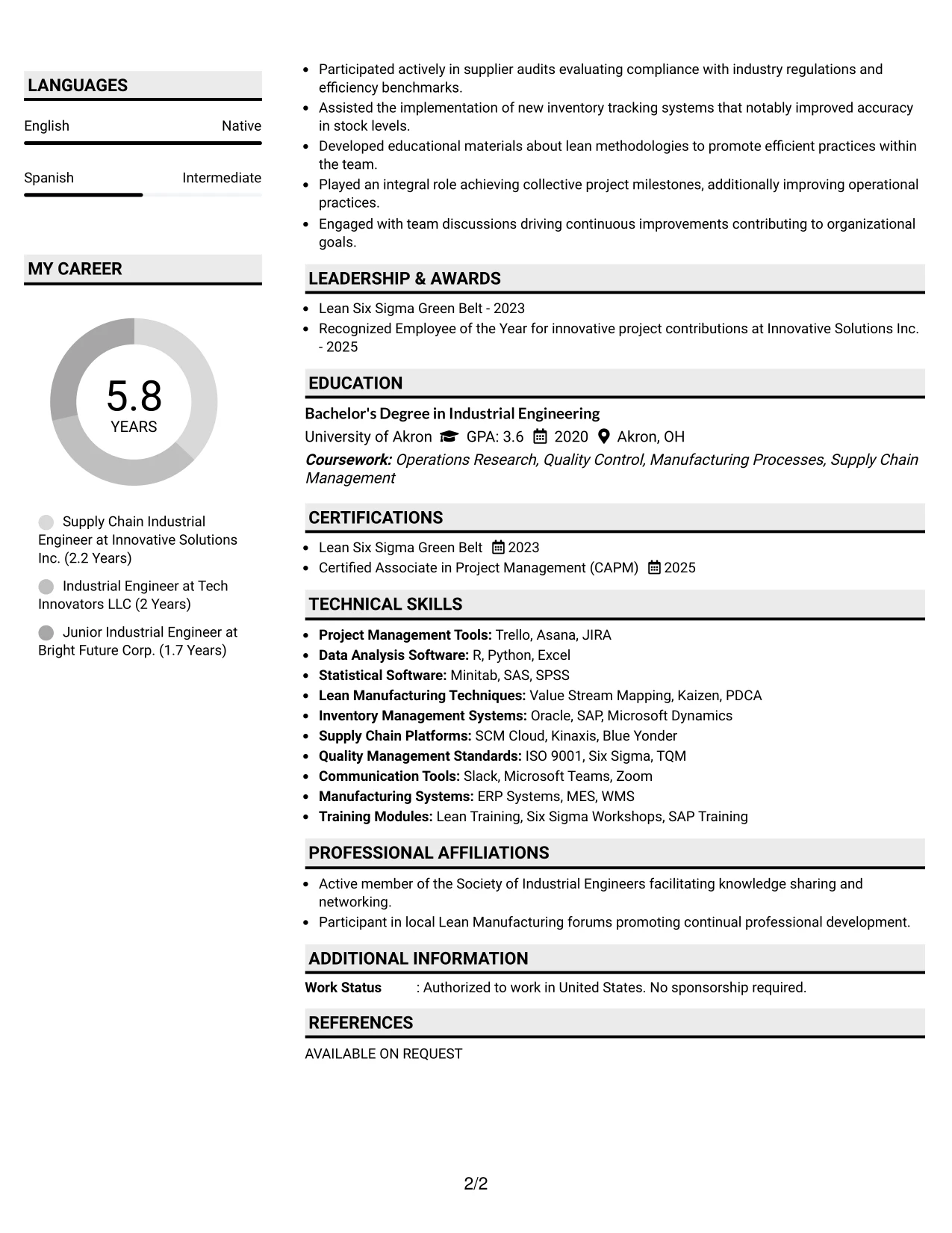 Resume Example Page 2