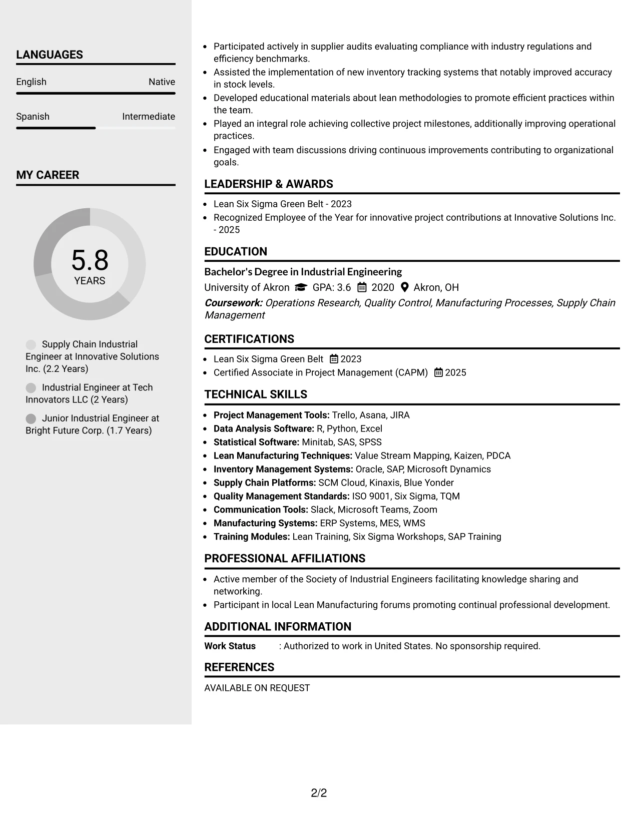 Resume Example Page 2