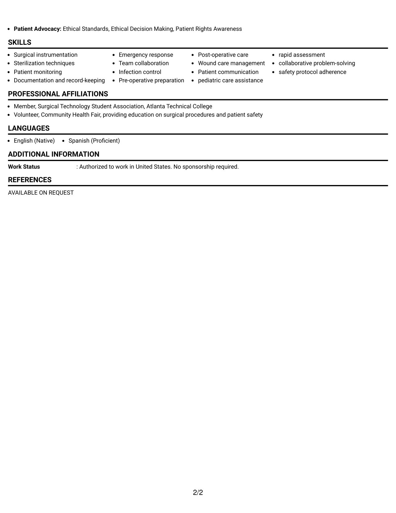 Resume Example Page 2