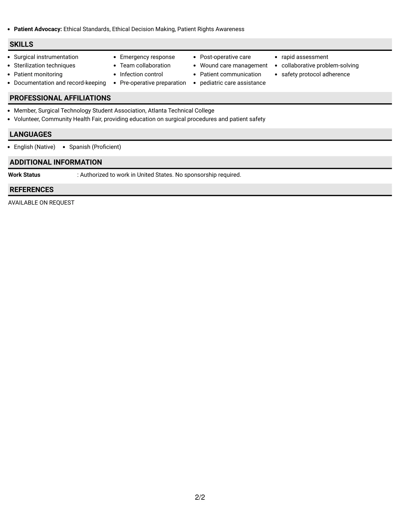 Resume Example Page 2