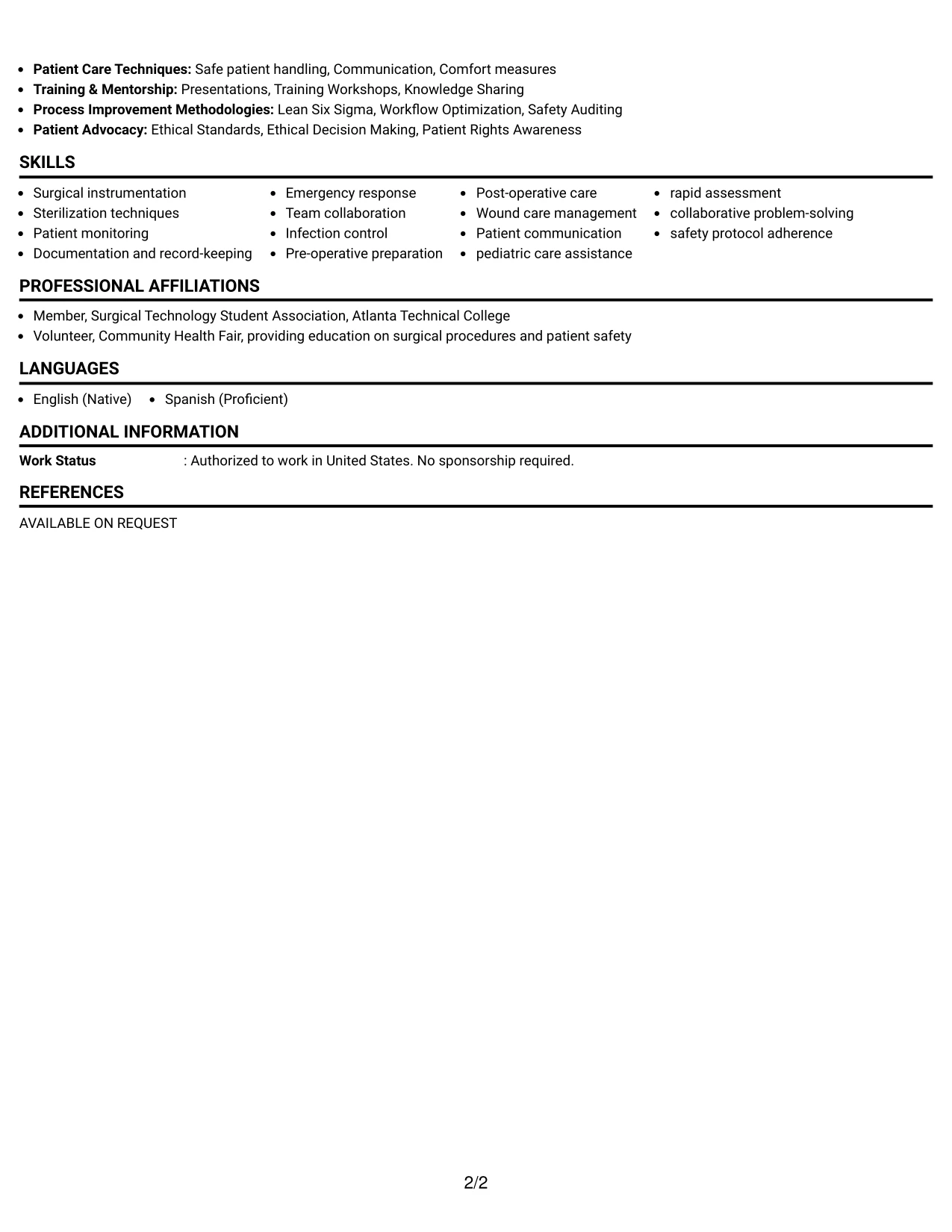 Resume Example Page 2