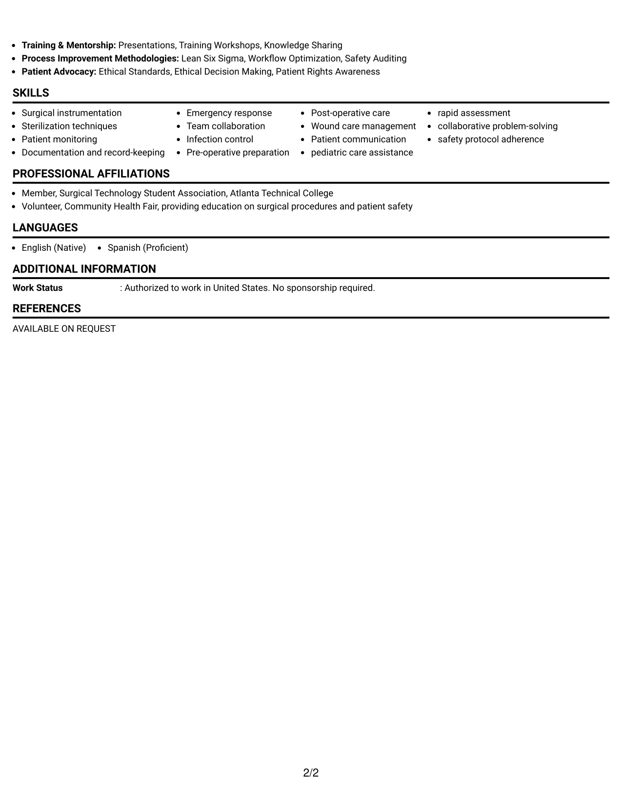 Resume Example Page 2