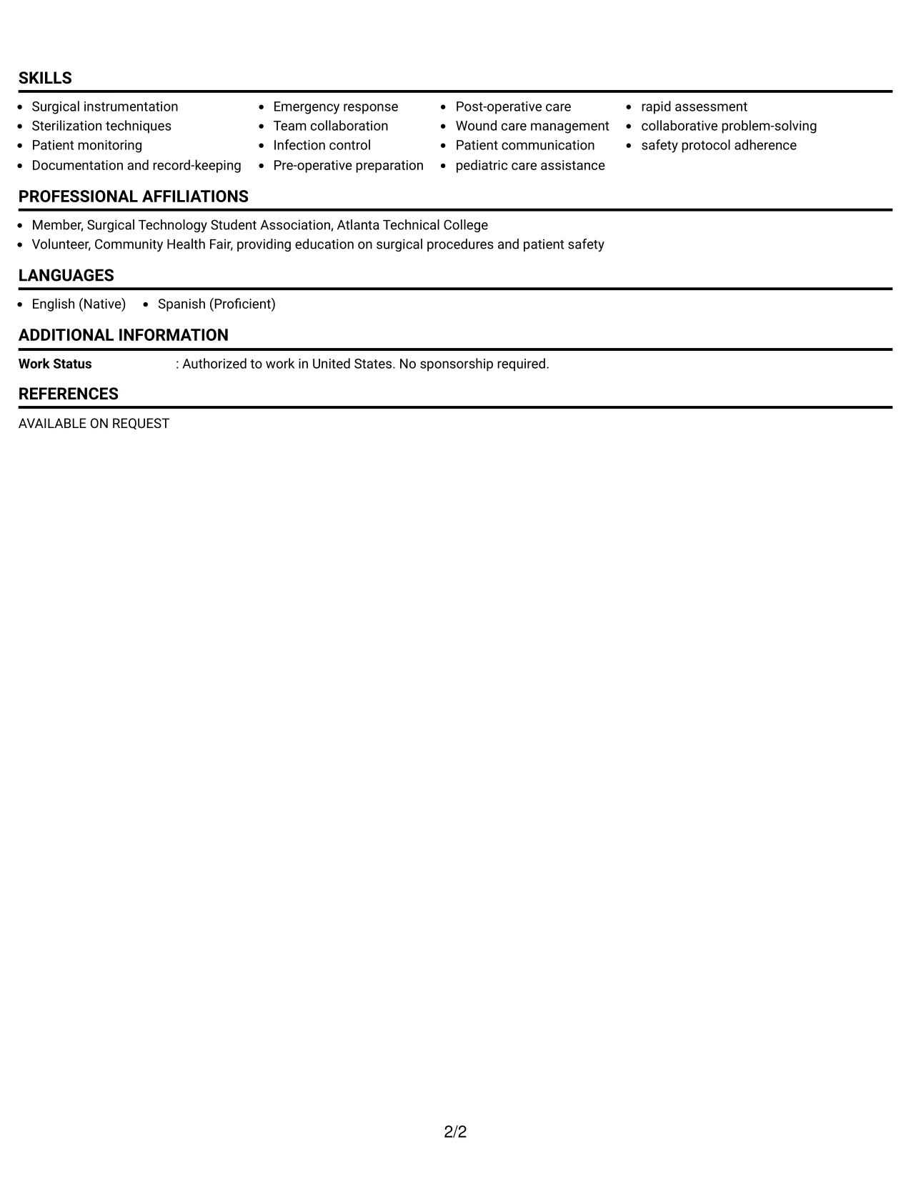 Resume Example Page 2