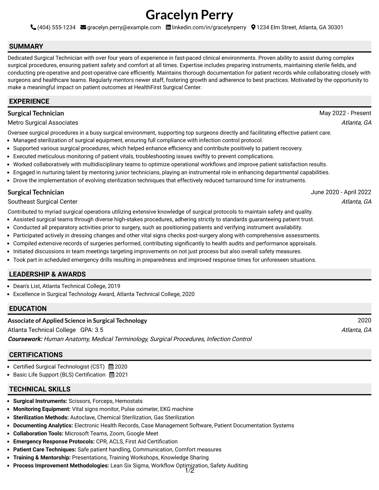 Resume Example Page 1