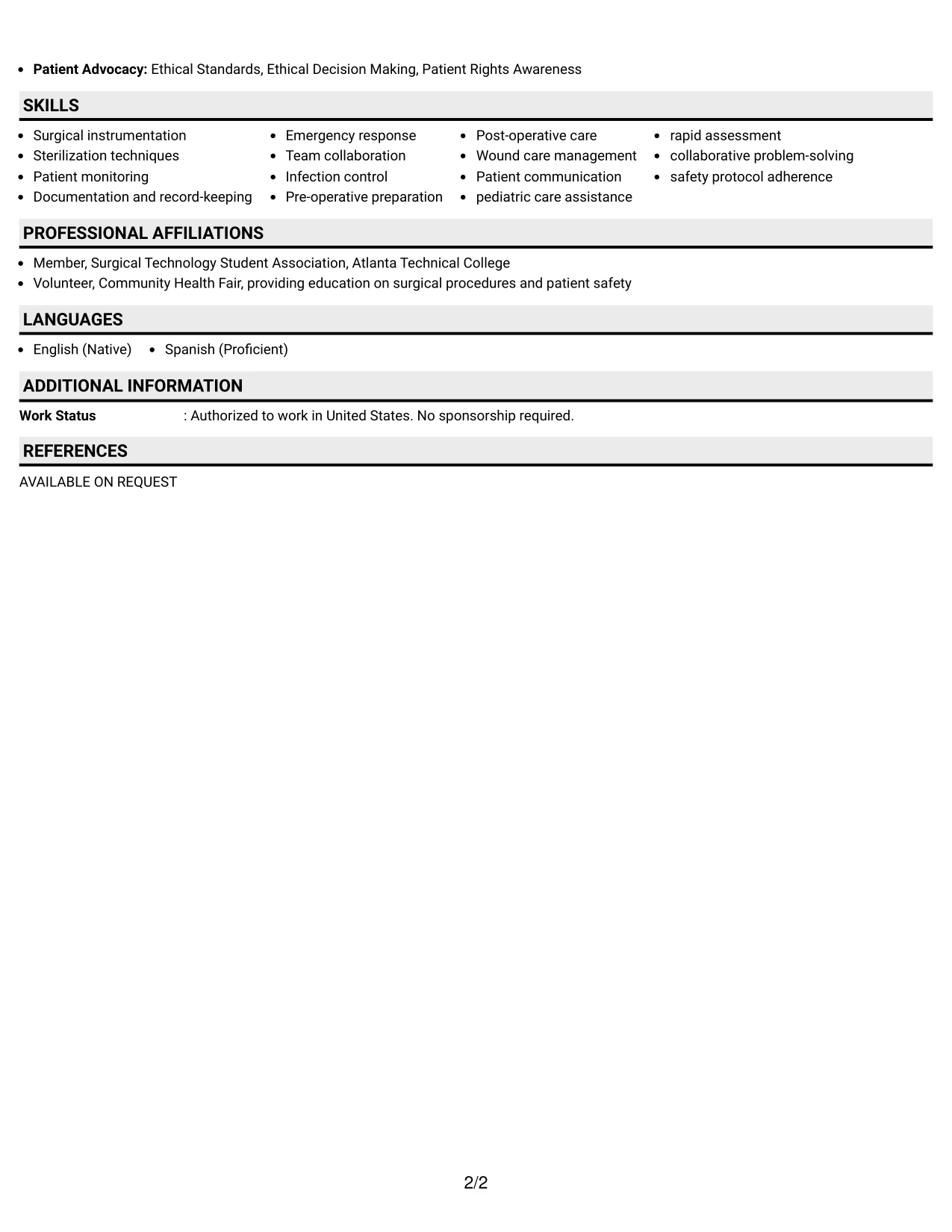 Resume Example Page 2