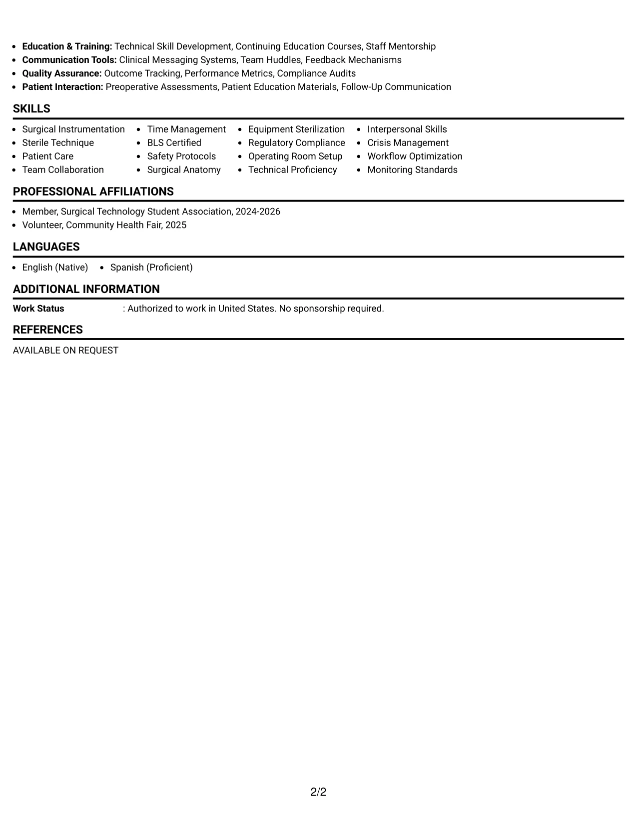 Resume Example Page 2