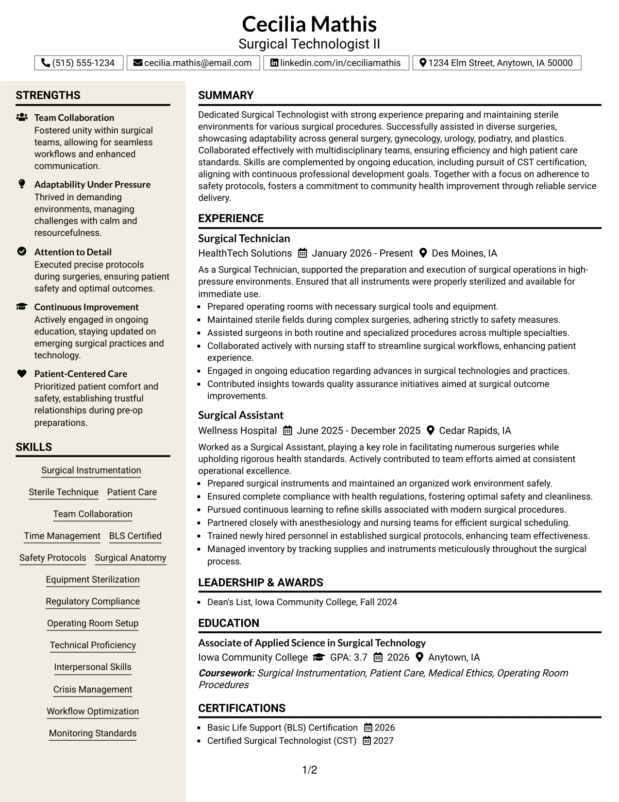Resume Example Page 1