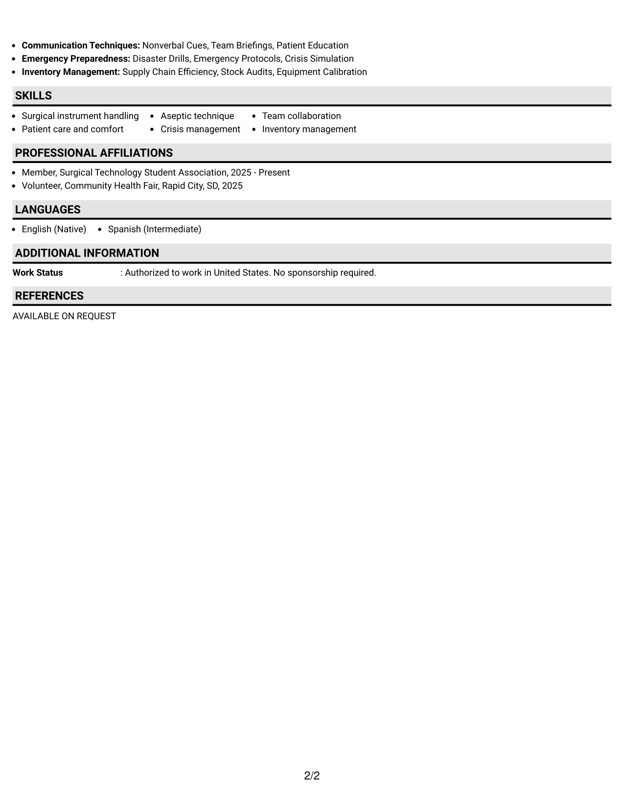Resume Example Page 2