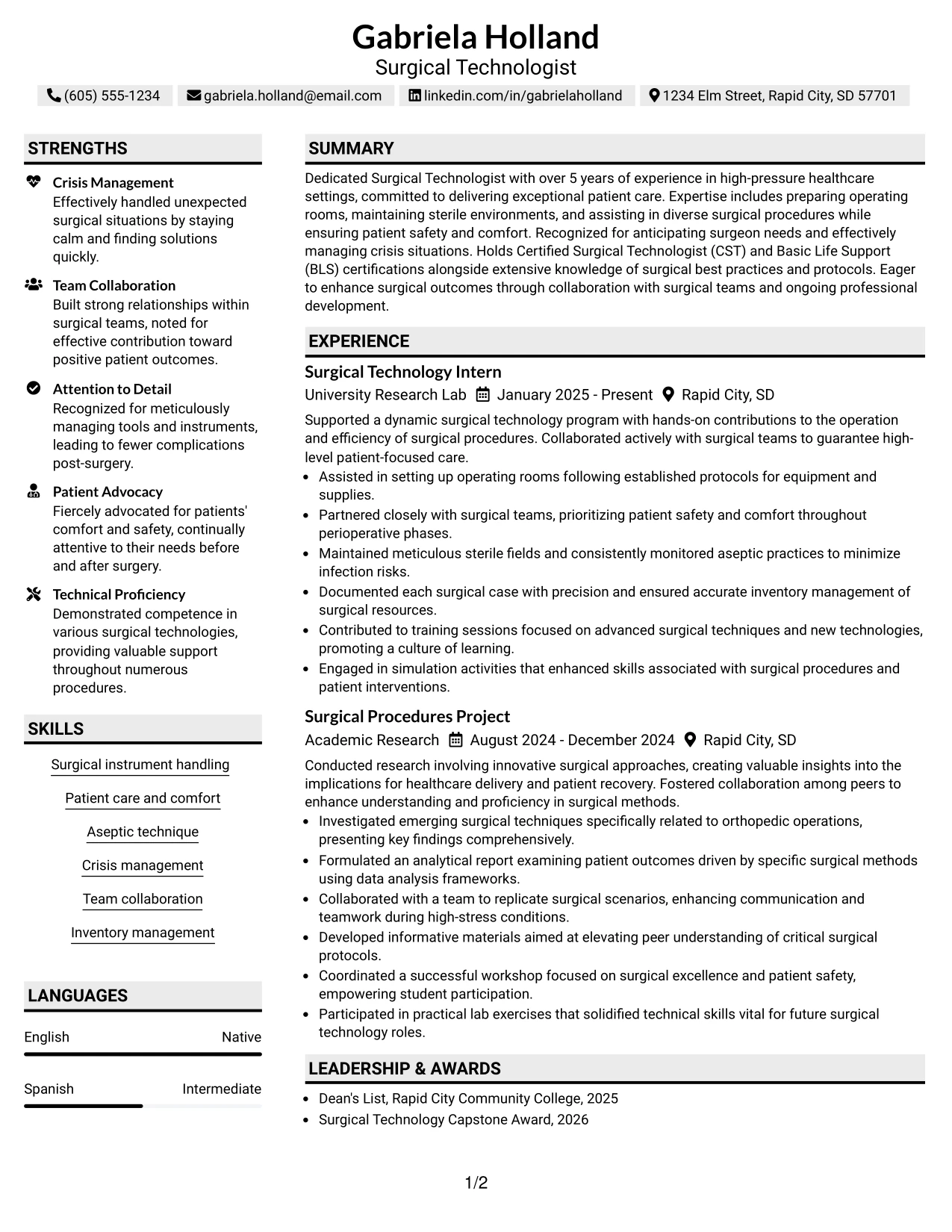 Resume Example Page 1