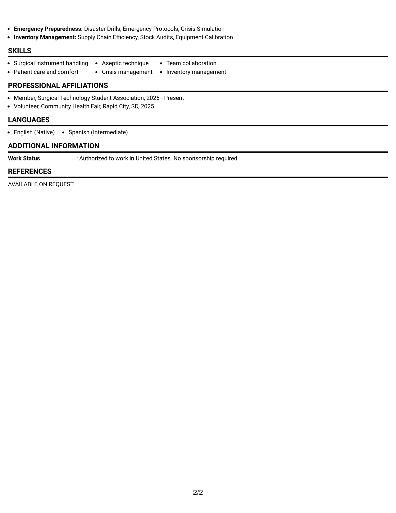 Resume Example Page 2