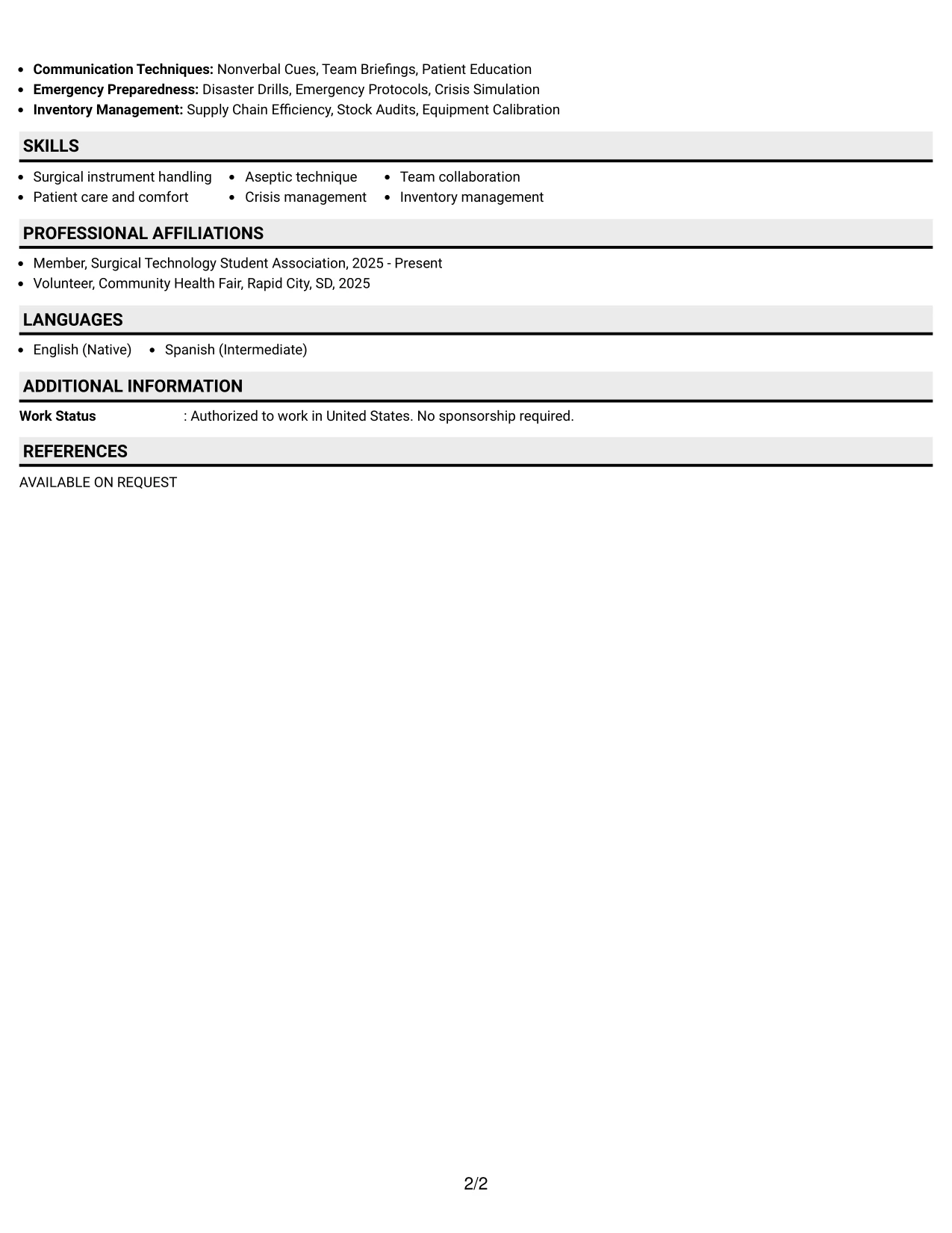 Resume Example Page 2