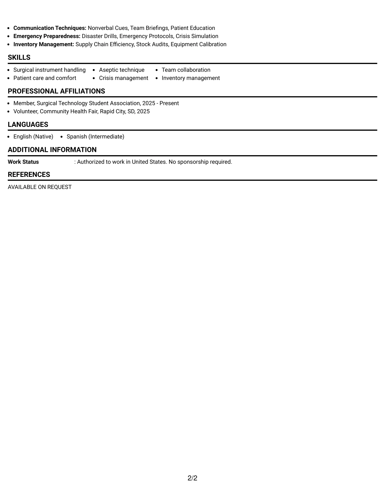 Resume Example Page 2