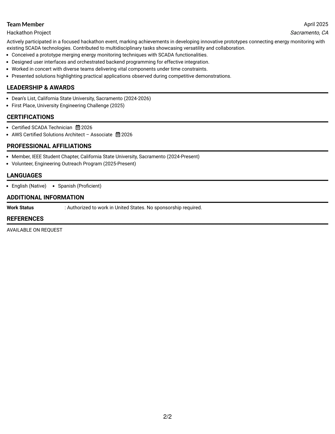 Resume Example Page 2