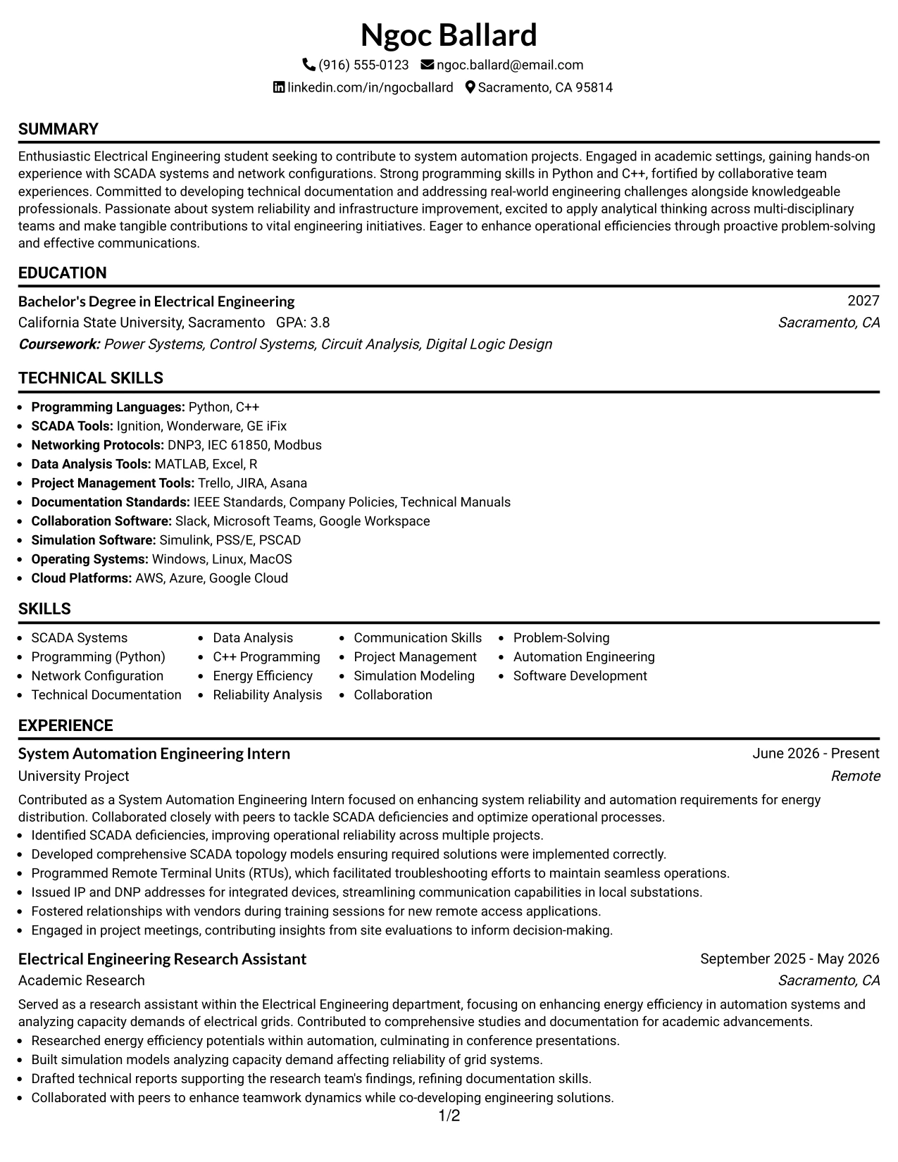 Resume Example Page 1