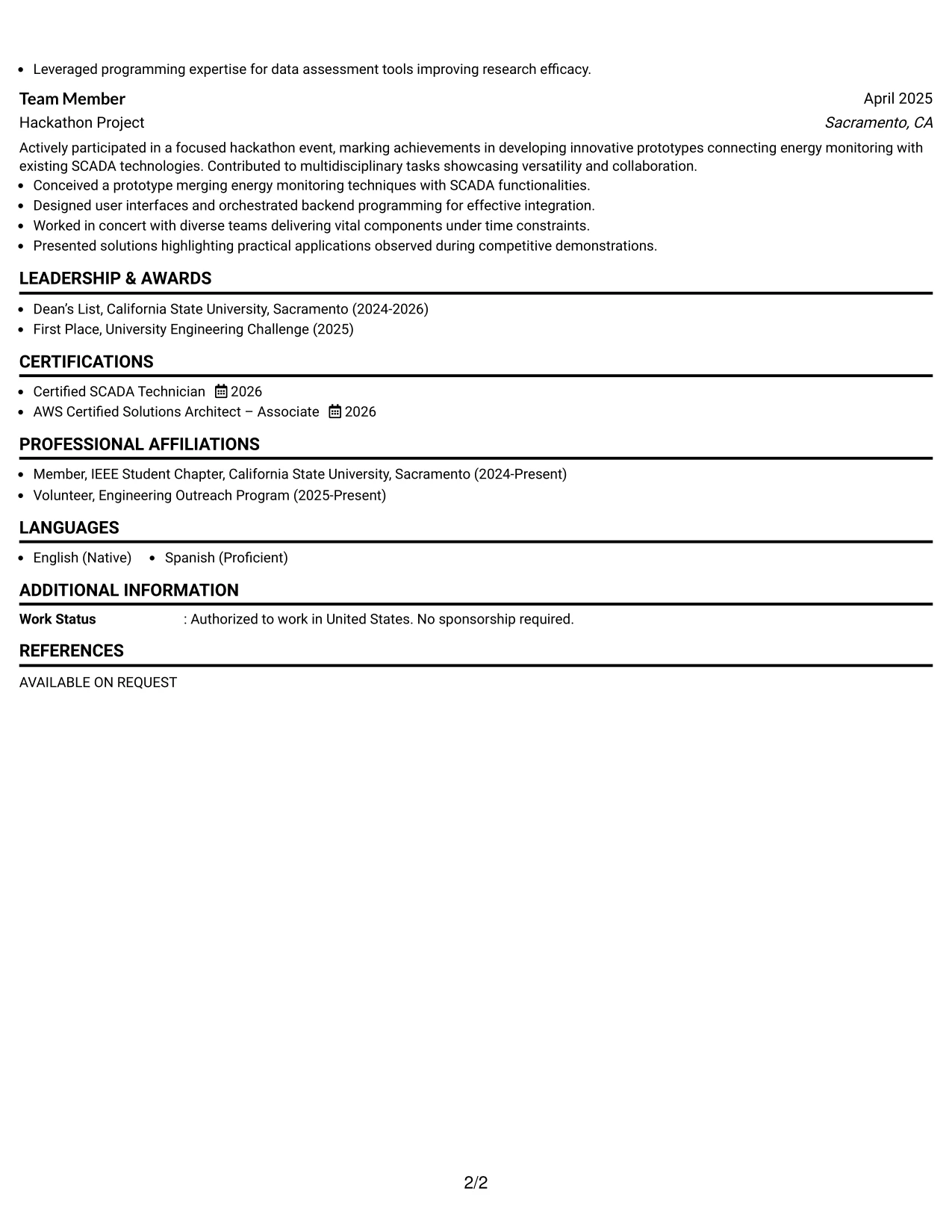 Resume Example Page 2