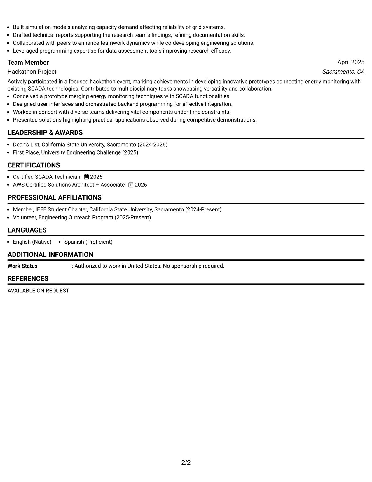 Resume Example Page 2