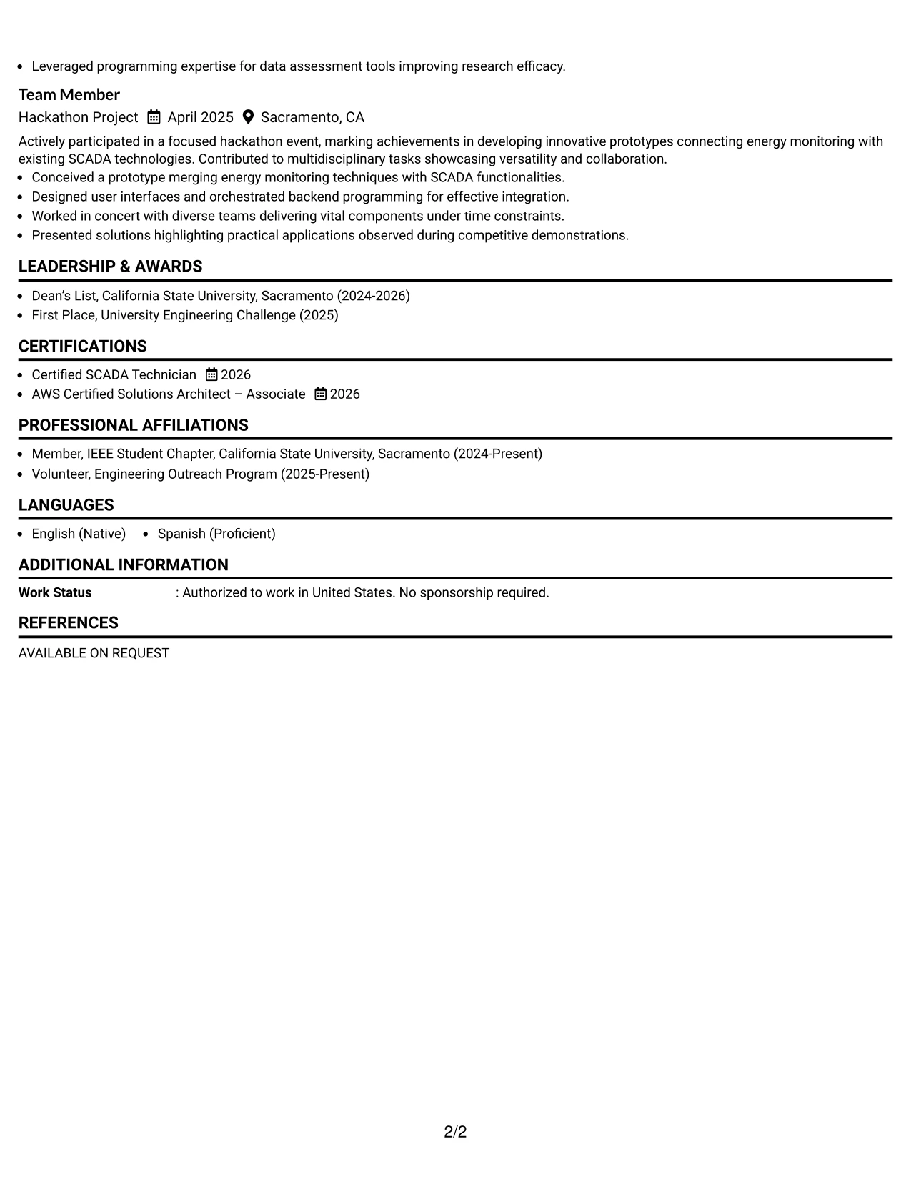 Resume Example Page 2