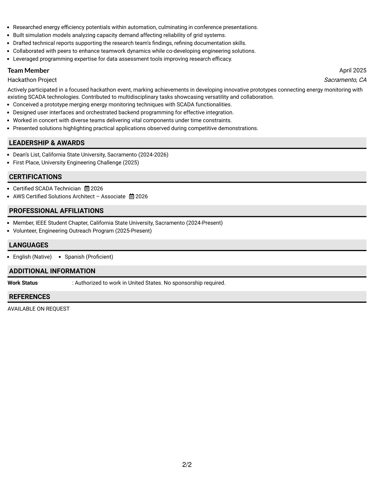 Resume Example Page 2