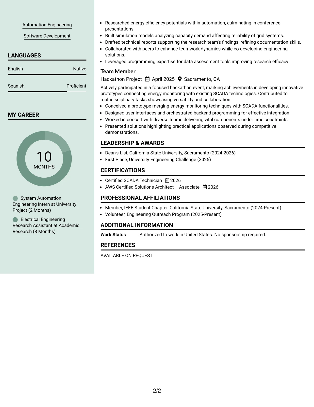 Resume Example Page 2