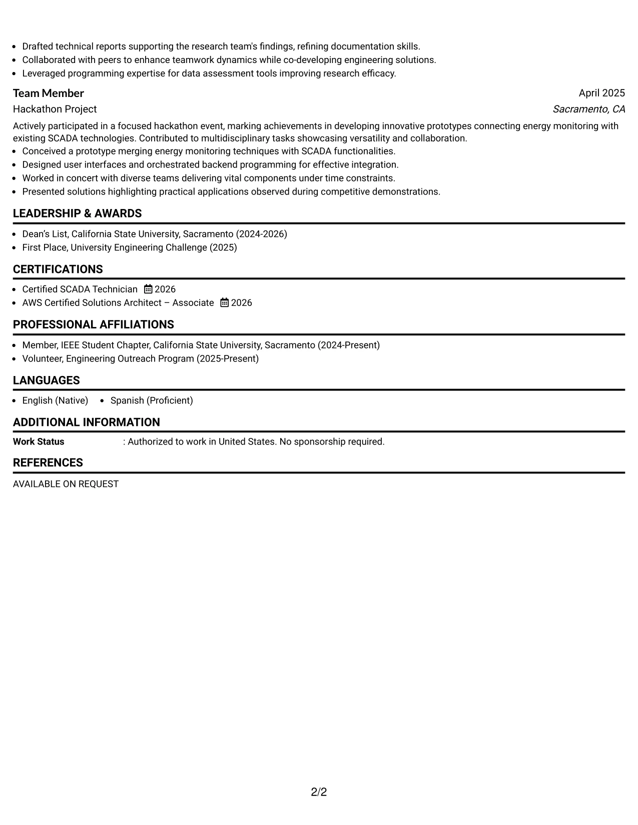 Resume Example Page 2
