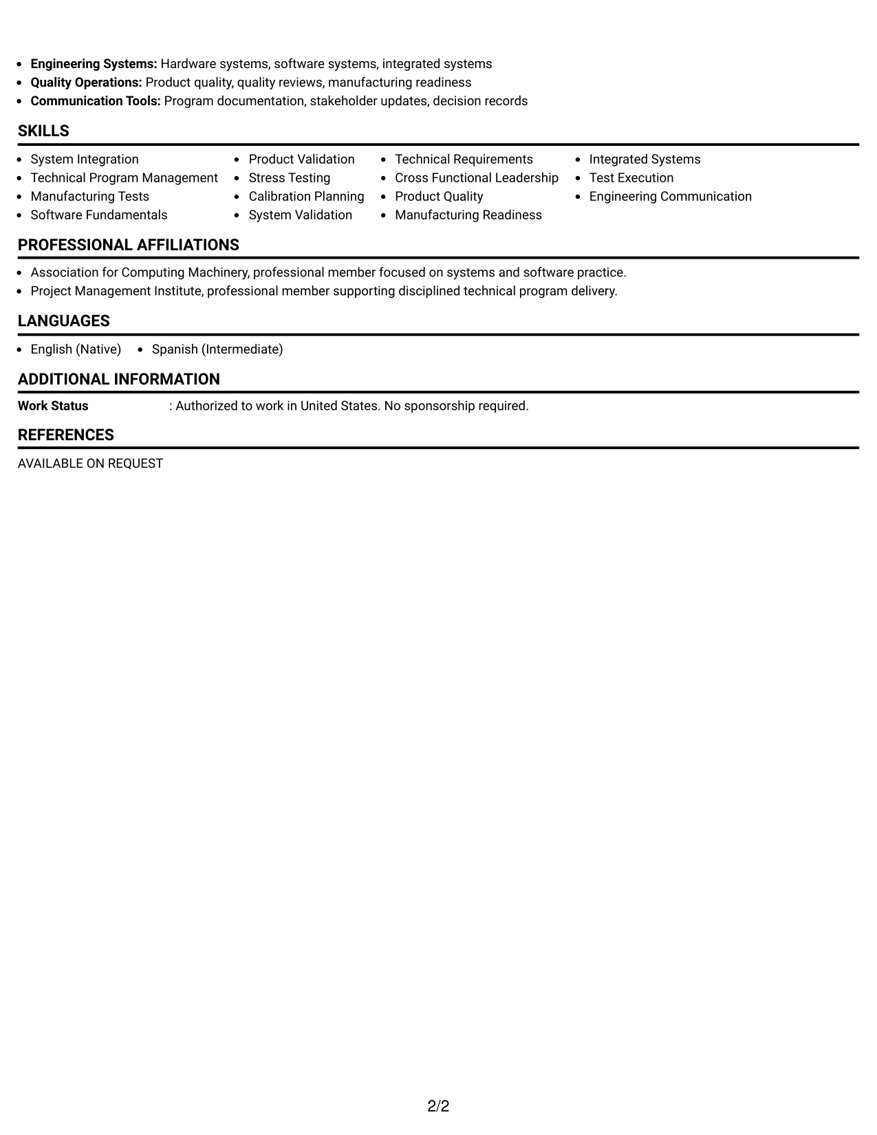 Resume Example Page 2