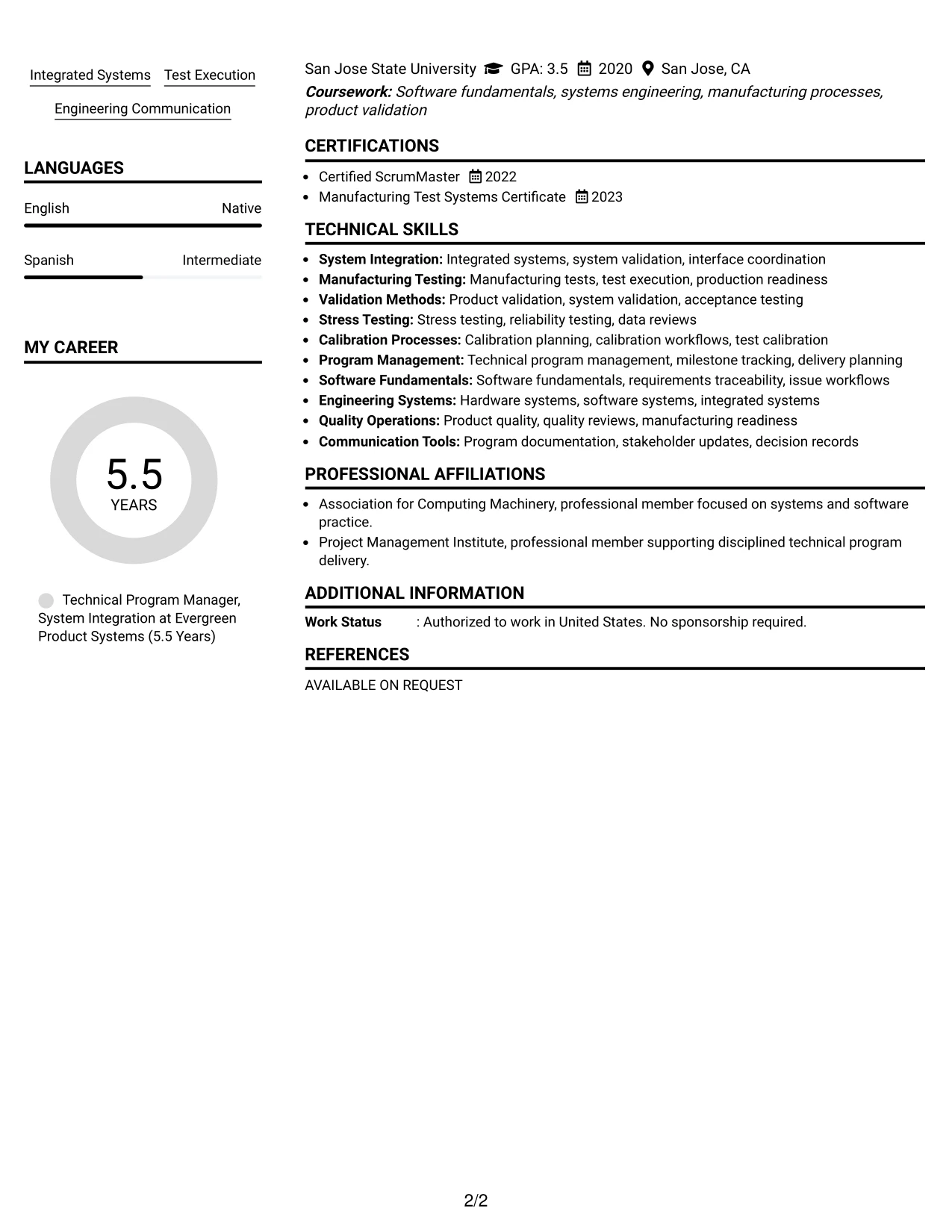 Resume Example Page 2