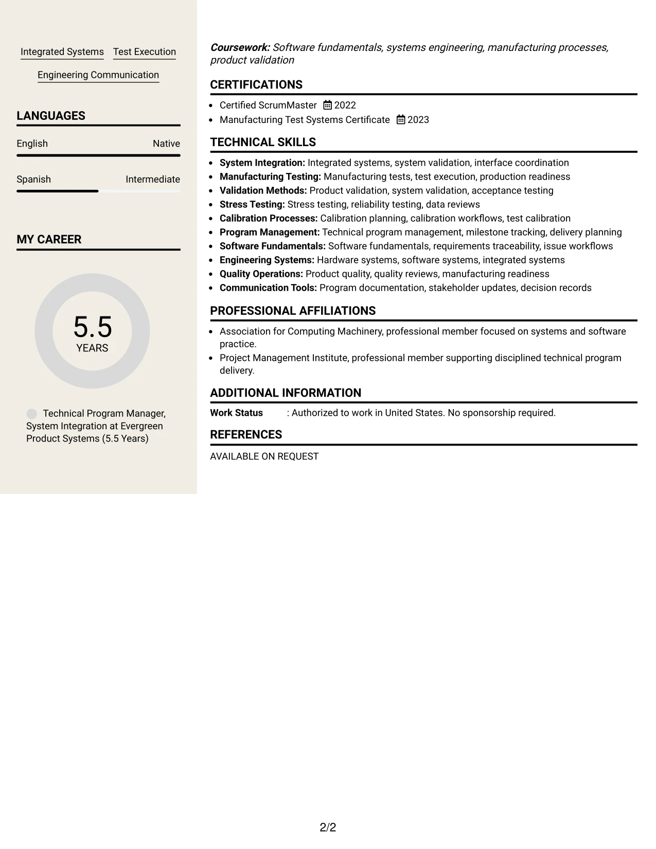 Resume Example Page 2