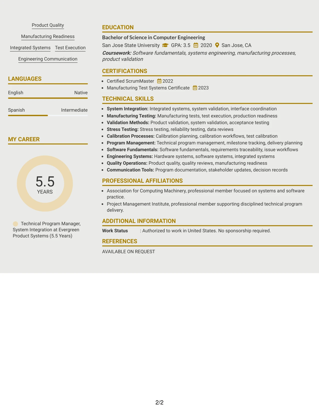 Resume Example Page 2