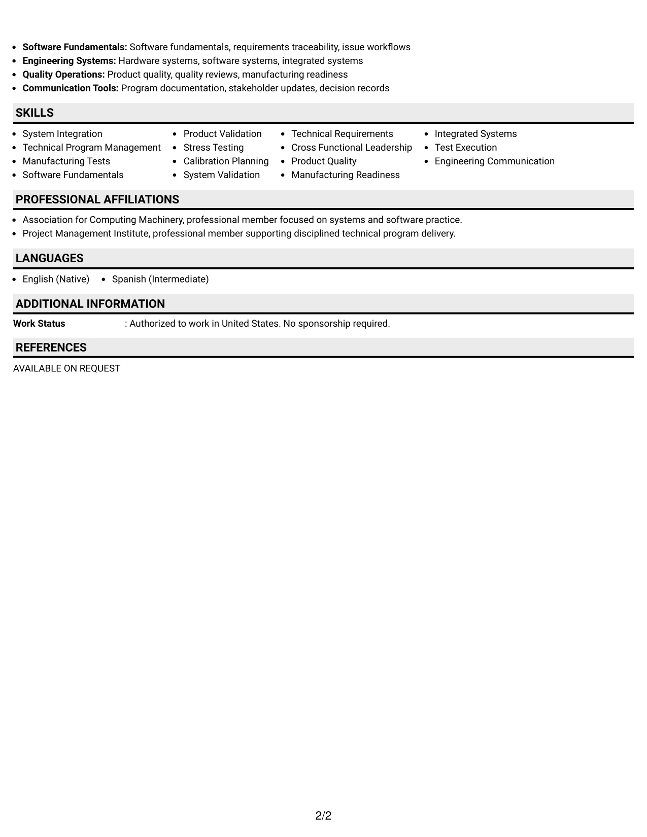 Resume Example Page 2