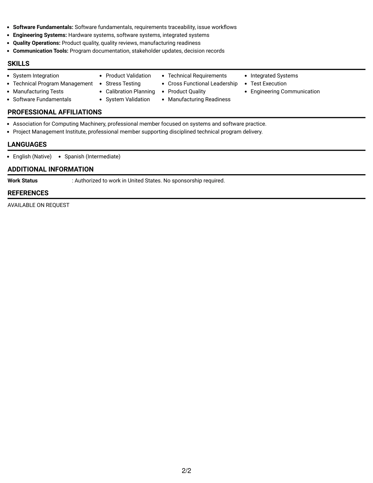 Resume Example Page 2