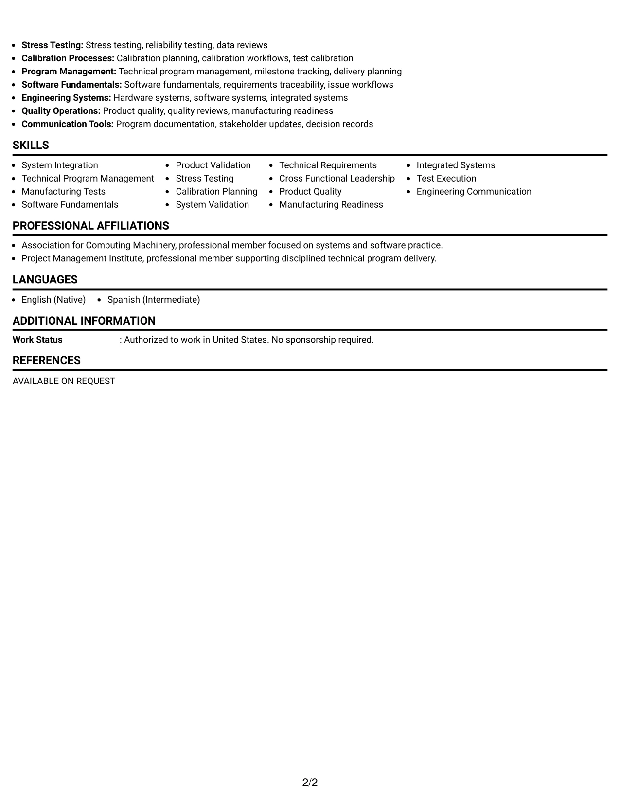 Resume Example Page 2