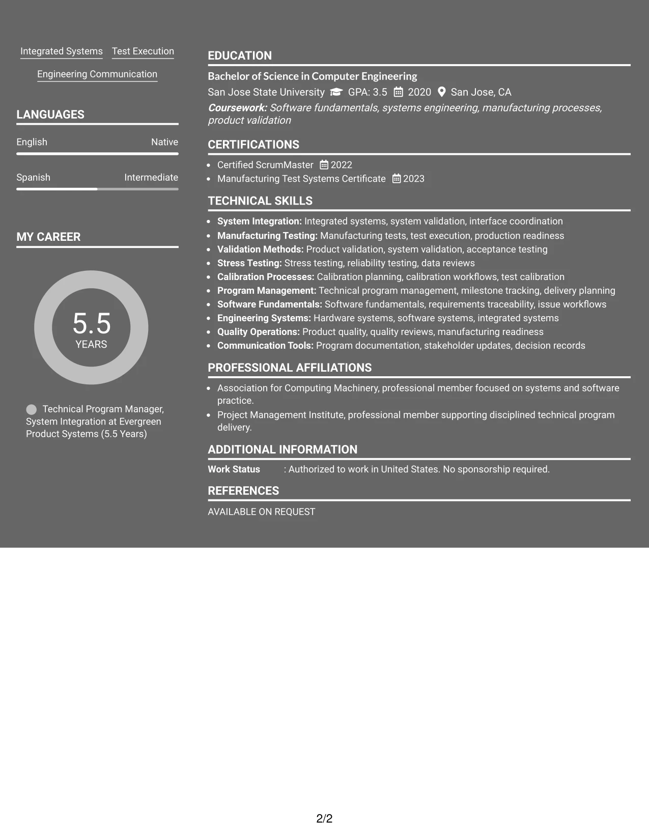 Resume Example Page 2