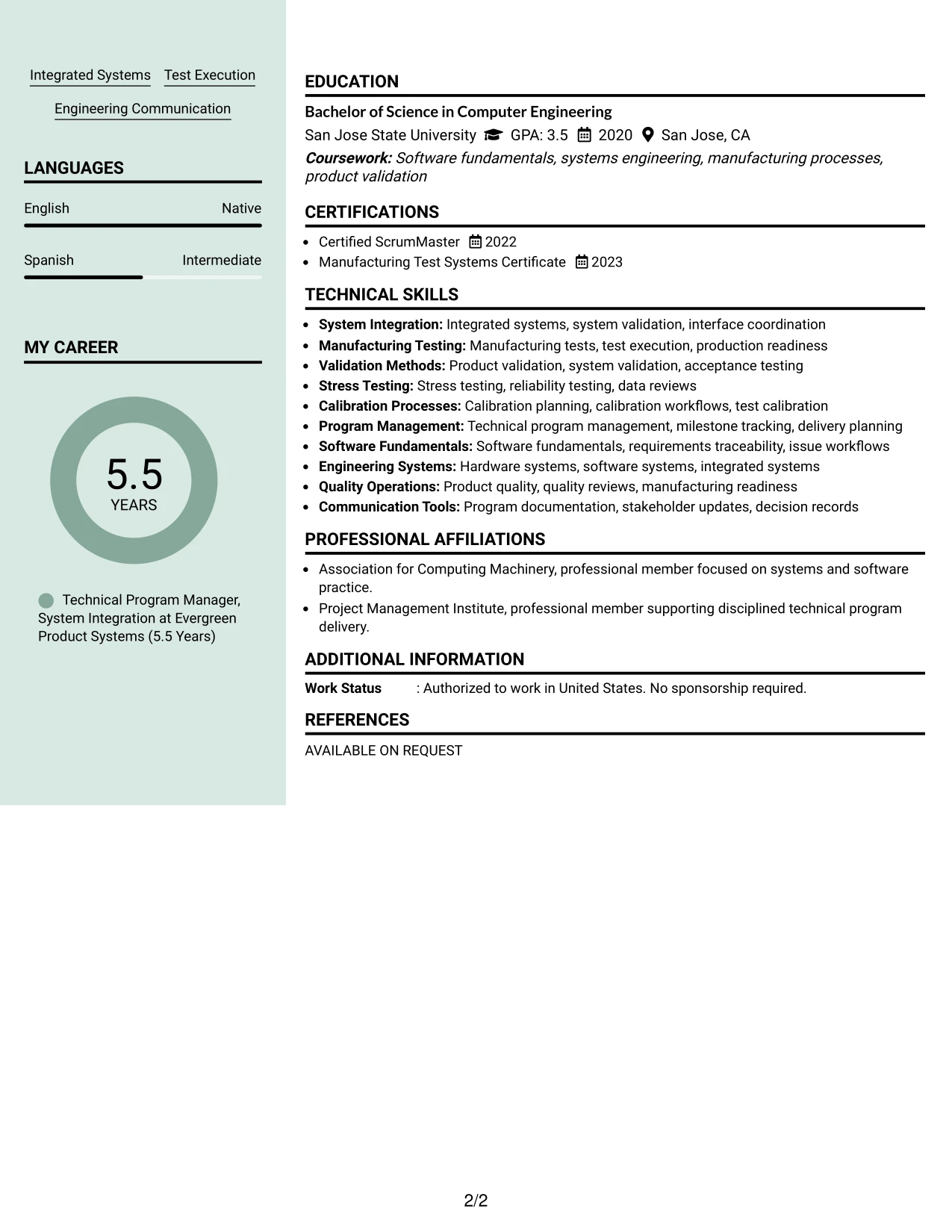 Resume Example Page 2