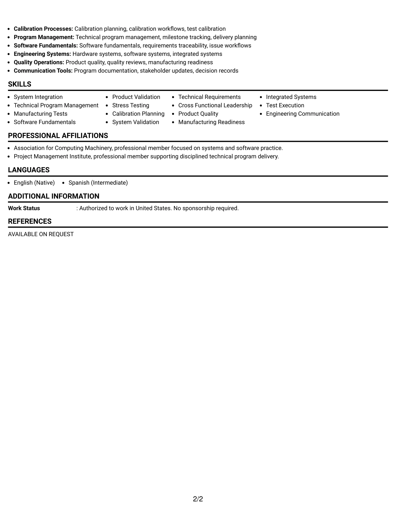 Resume Example Page 2