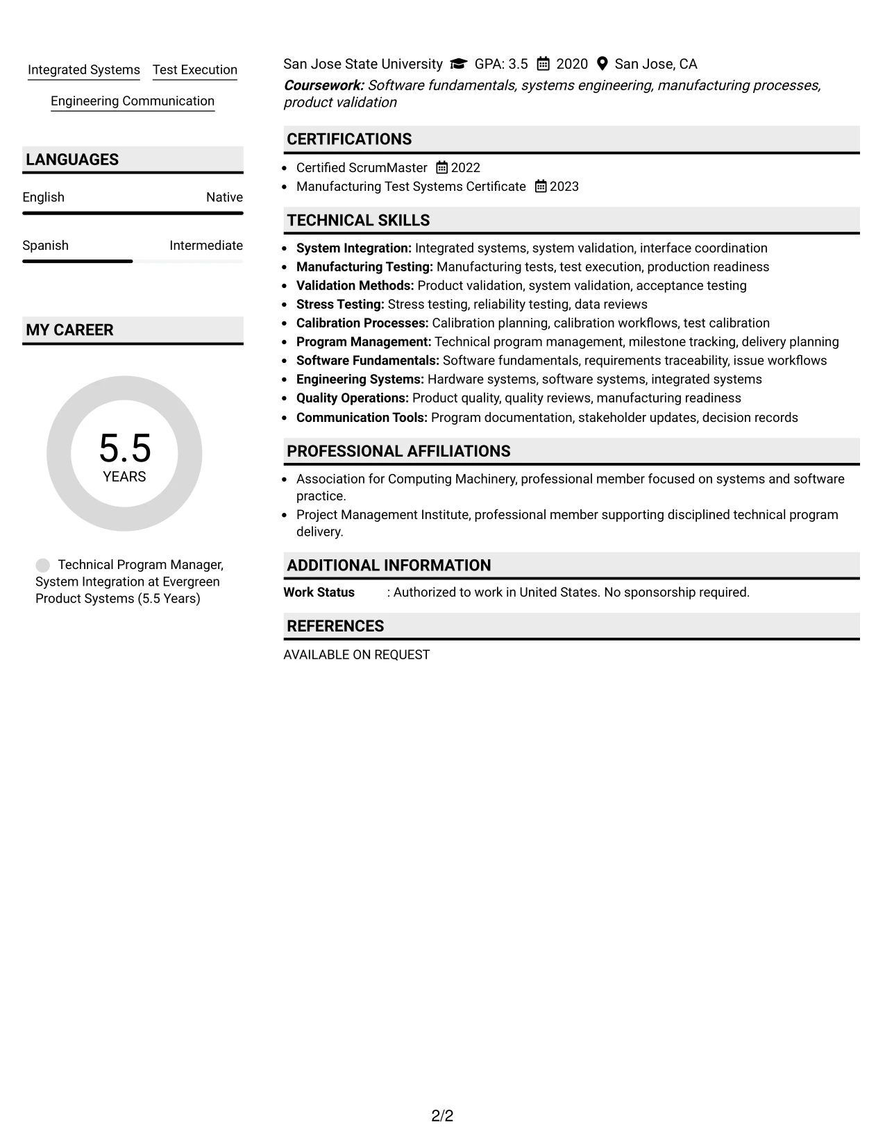 Resume Example Page 2