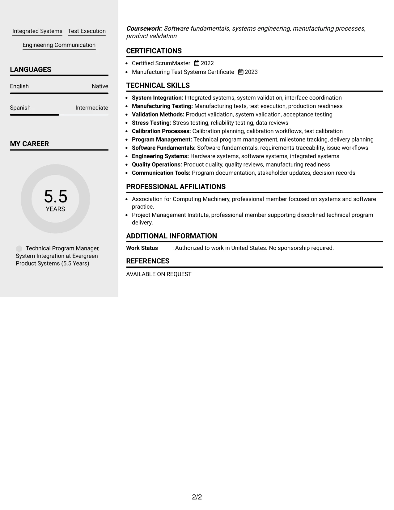 Resume Example Page 2