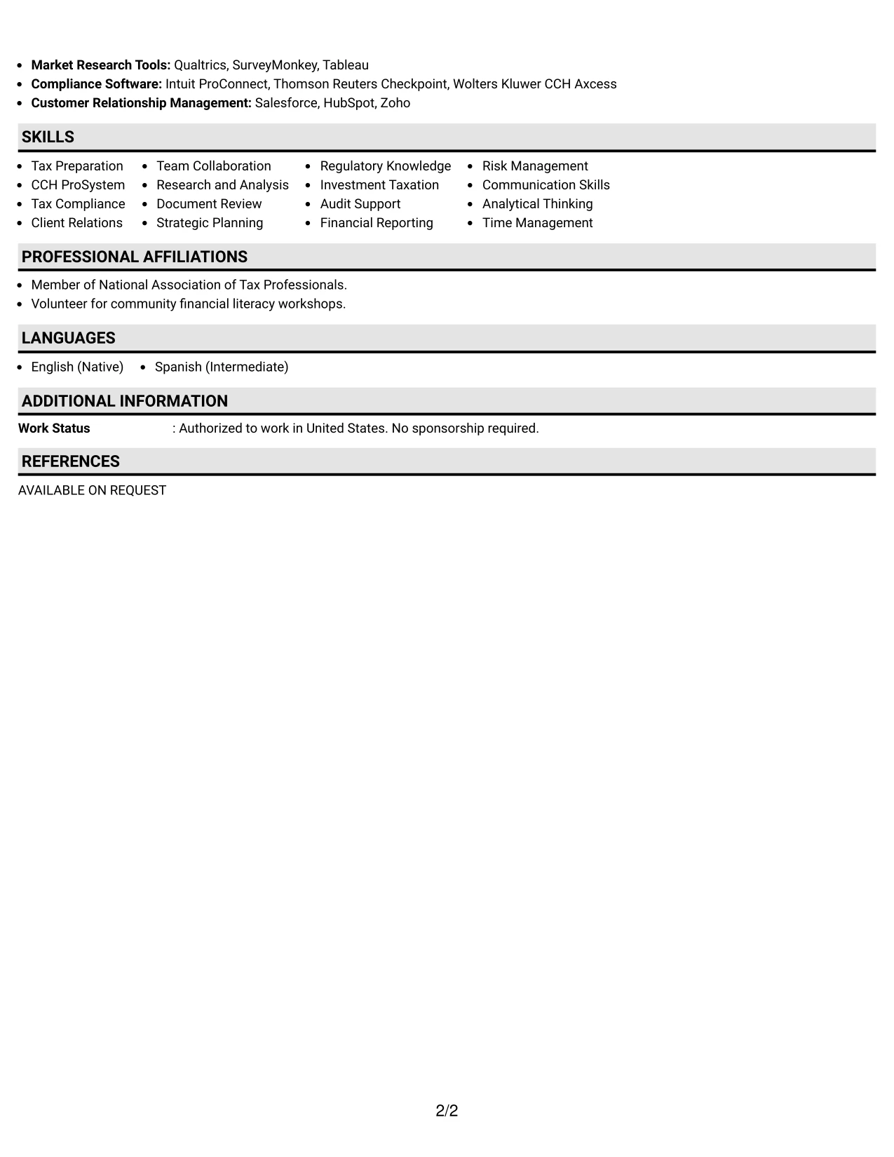 Resume Example Page 2