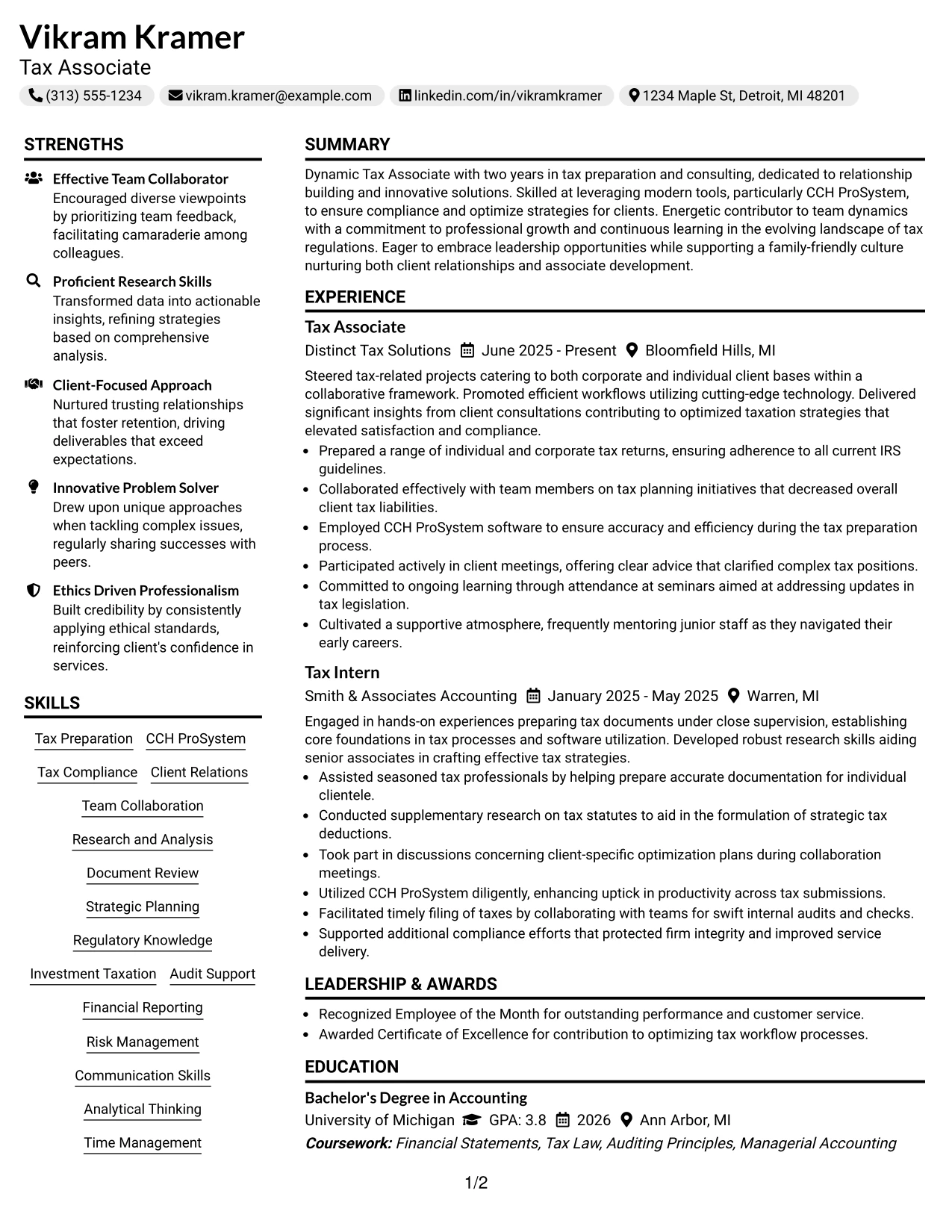 Resume Example Page 1
